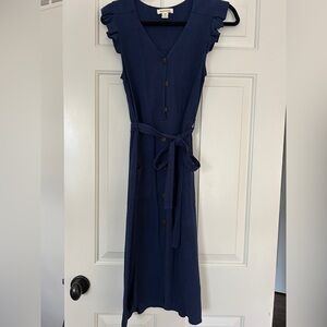 Navy Button-Down Midi Dress
